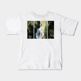 The fabulous alpine waterfalls of Riva in the Dolomites (Campo Tures). Path of San Francesco with Tobl Castle ruins. Lovely place in the Alps. Sunny spring day with no people. Trentino Alto Adige Kids T-Shirt